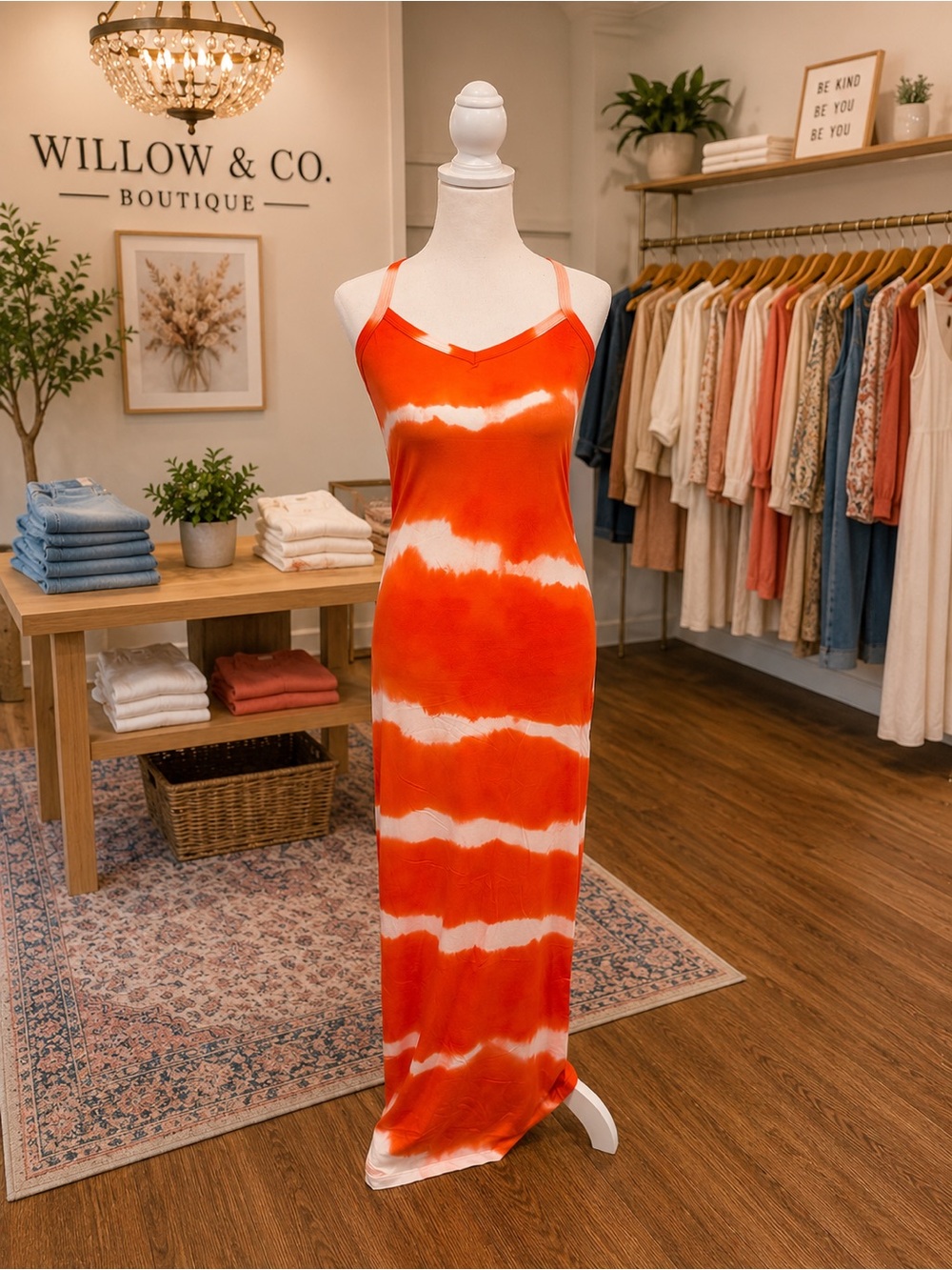 Capella Orange Tie Dye Racerback Maxi Dress Stretchy NWT S–3X
